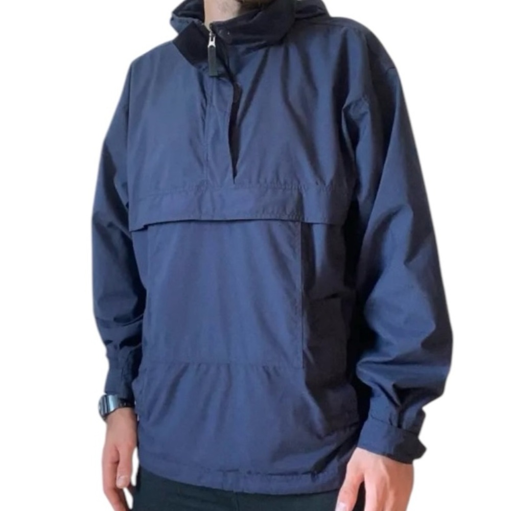 GAP Men Vintage Y2K Navy Blue Hooded Pullover Anorak Light Jacket S